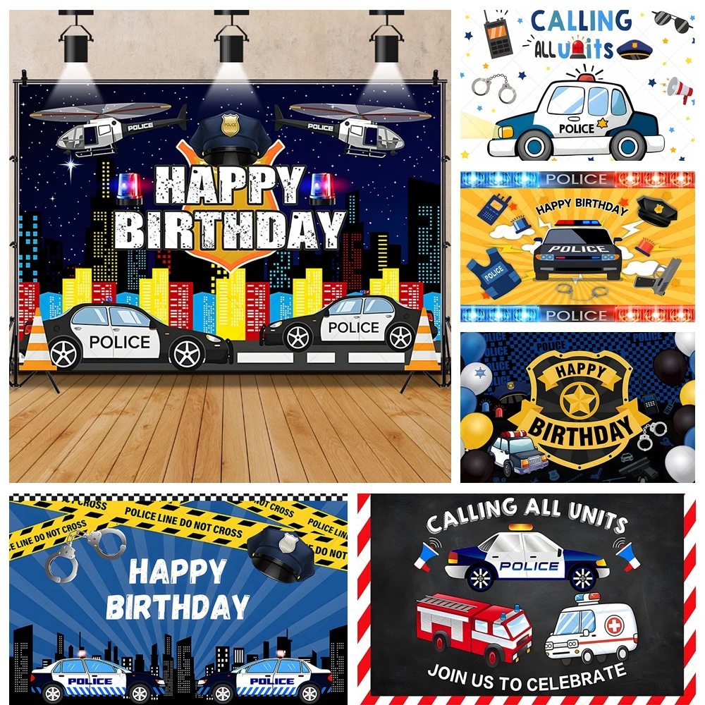 Cartoon Baby Ppolice Car Ambulance Cool Boys Kids Birthday Party Banner Backdrop Custom  Kids Room Photo Poster Decor Background