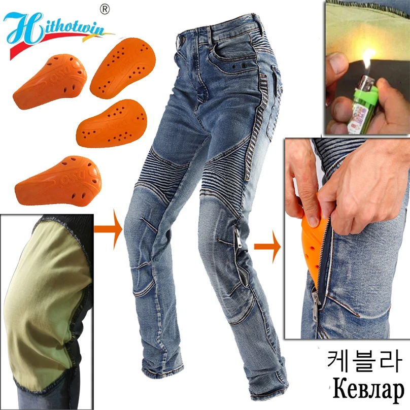 Calça jeans de aramida para motocicleta, calça masculina off-road para motocross, calça de lazer para equitação com 4 equipamentos de proteção