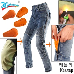 Aramide – jeans de Moto pour hommes, pantalons de Motocross tout-terrain, pantalons d'équitation de loisirs avec 4 équipements de protection Hithotwin Hi-03