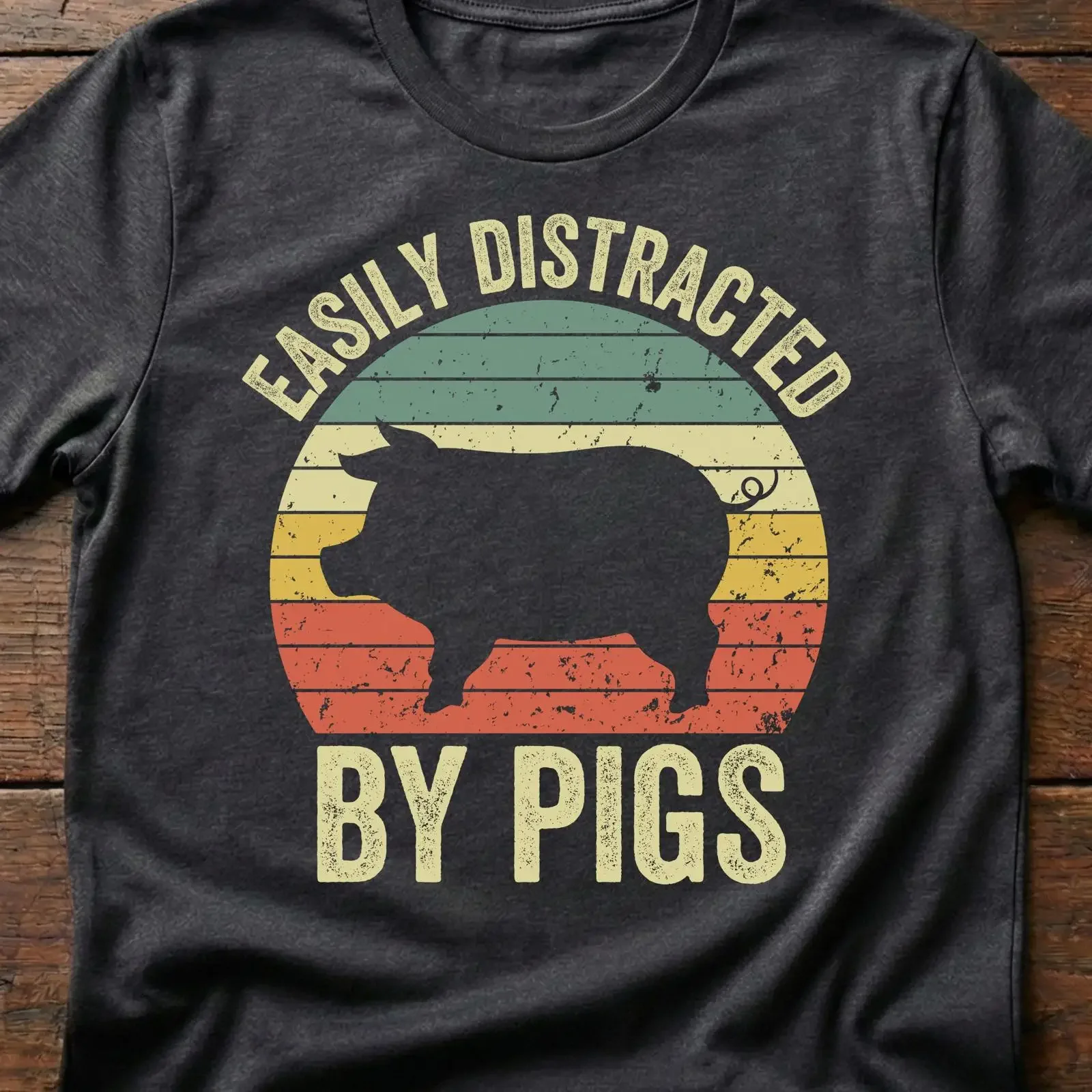 Easily Distracted by Pigs Vintage Retro Farm T Shirt Animal Farmer  vintage Washed designer clothes Slightly Versatile Stylish