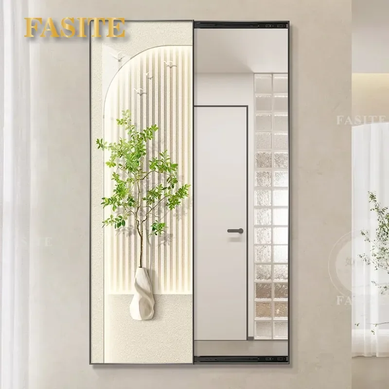 For French Cream Style Entrance Decorative Painting Hidden Push-Pull Full Length Mirror Living Room Bedroom Wall Art
