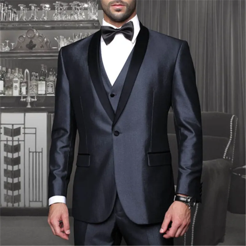 

2024 Blazer Men Suits Terno Satin Single Breasted Black Shawl Lapel Elegant Formal Prom Wedding Costume Homme Jacket Pants Vest