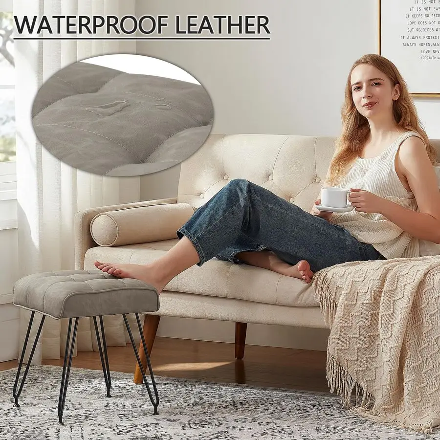 Bancos de vaidade de couro, cadeiras de fezes de vaidade para maquiagem fezes de pé de couro falso otomano com perna de metal compõem cadeiras para vaidade