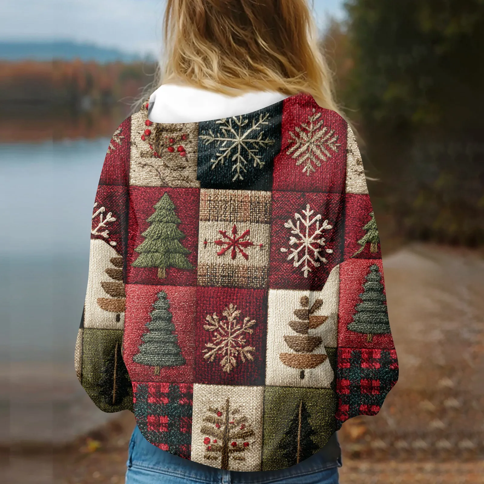 Damska bluza z kapturem z nadrukiem na co dzień z kieszeniami, odzież damska, bluzy damskie, odzież zimowa damska, 2025