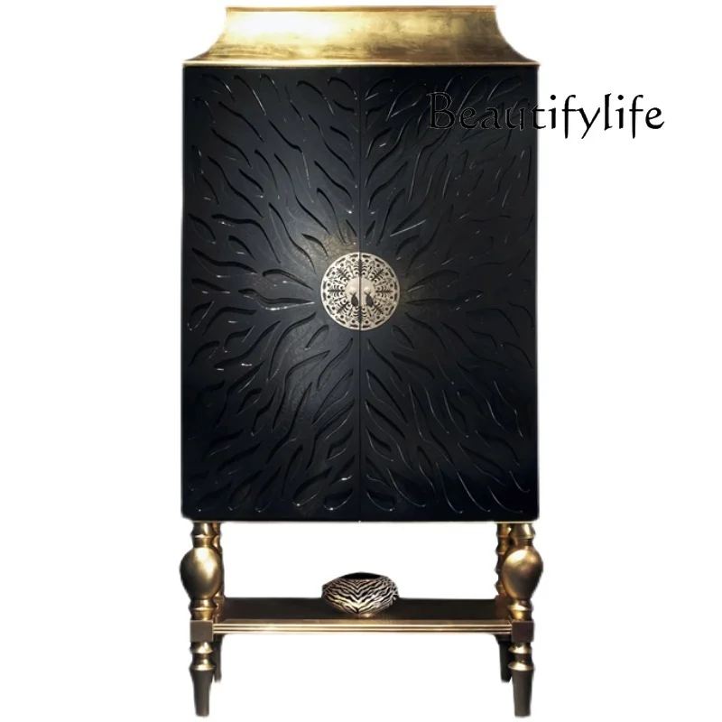 

French neoclassical solid wood wardrobe European American carved model room display wine cabinet luxury decoration