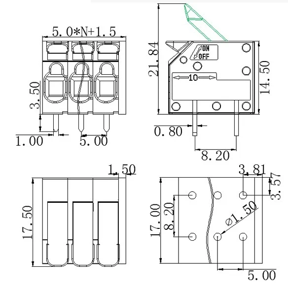 25Pcs/50PCS PCB terminal block DA806R 2604 2.5mm² spacing 5.0 mm pitch gray 2604-1102 3 4 5 6