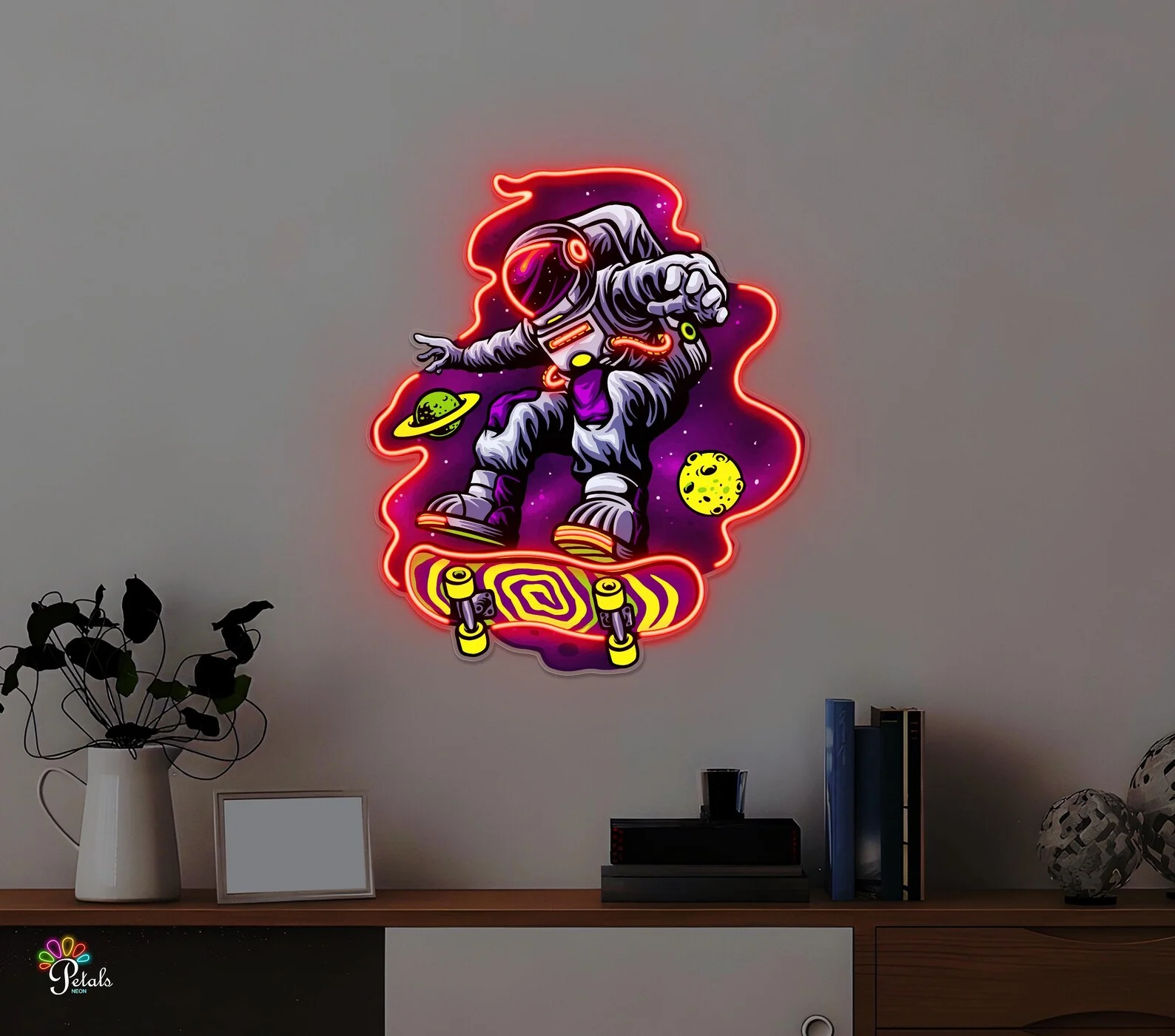 Astronaut Skating Neon Sign,LED Pop Art, Space or Gaming Room Wall Decor,Gift for Kids