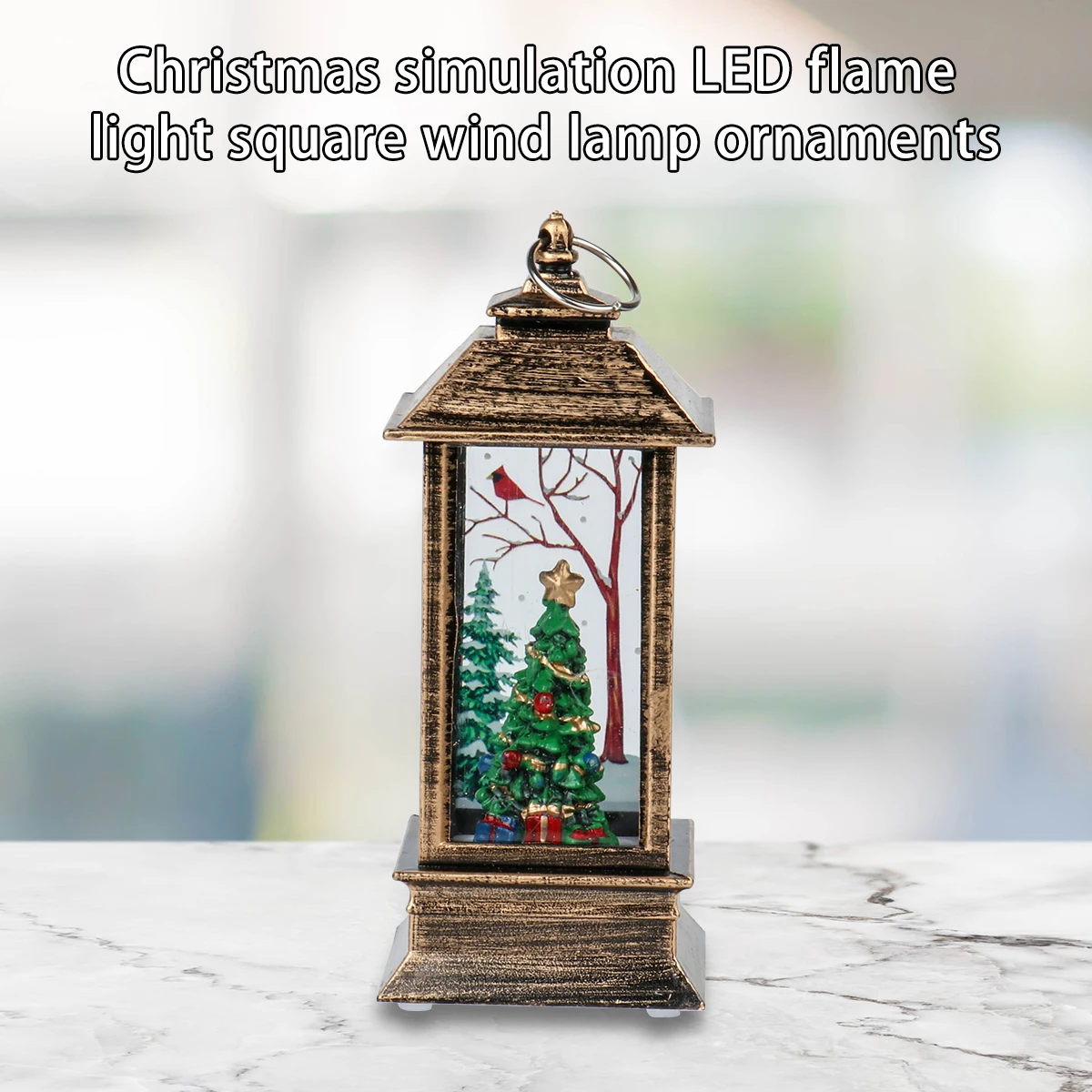 1Pcs Waterless Style Christmas Simulation LED Flame Lamp Square Wind Lamp Decoration Cafe Window Scene Decoration Small Oil Lamp