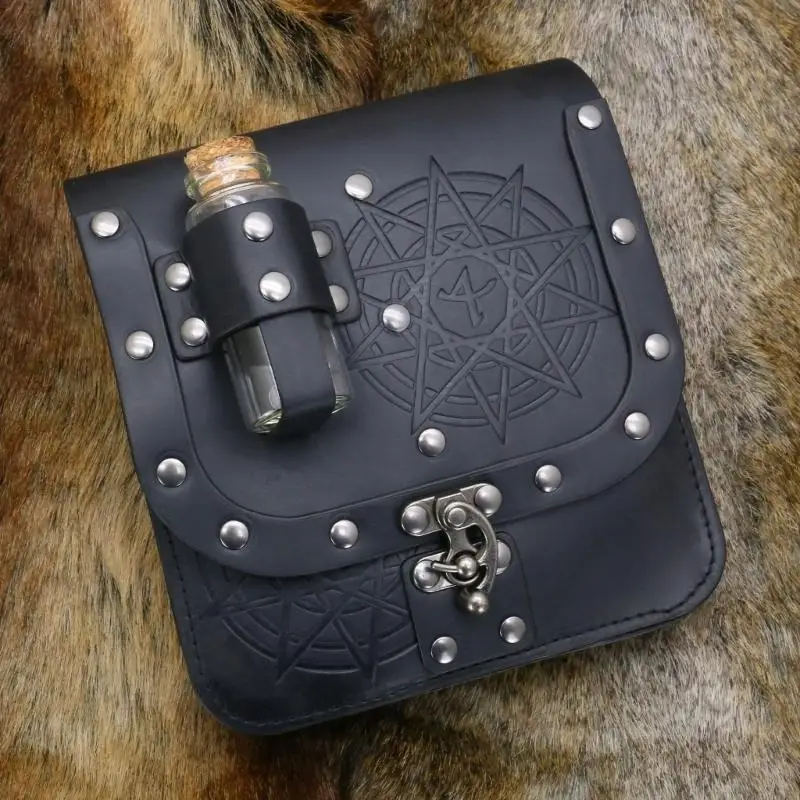 Set of 2Pcs PU Leather Waist Waistband Alchemist Bottle Set For Medieval Theme Parties Historical Reenactments 6XDA