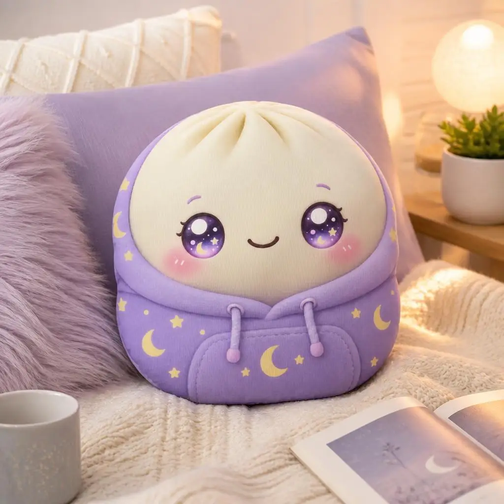 Kawaii Dumpling Plush Pillow Chinese Bao Stuffed Cushion with Celestial Moon Stars Cute Food Throw Pillow Home Decor Gift