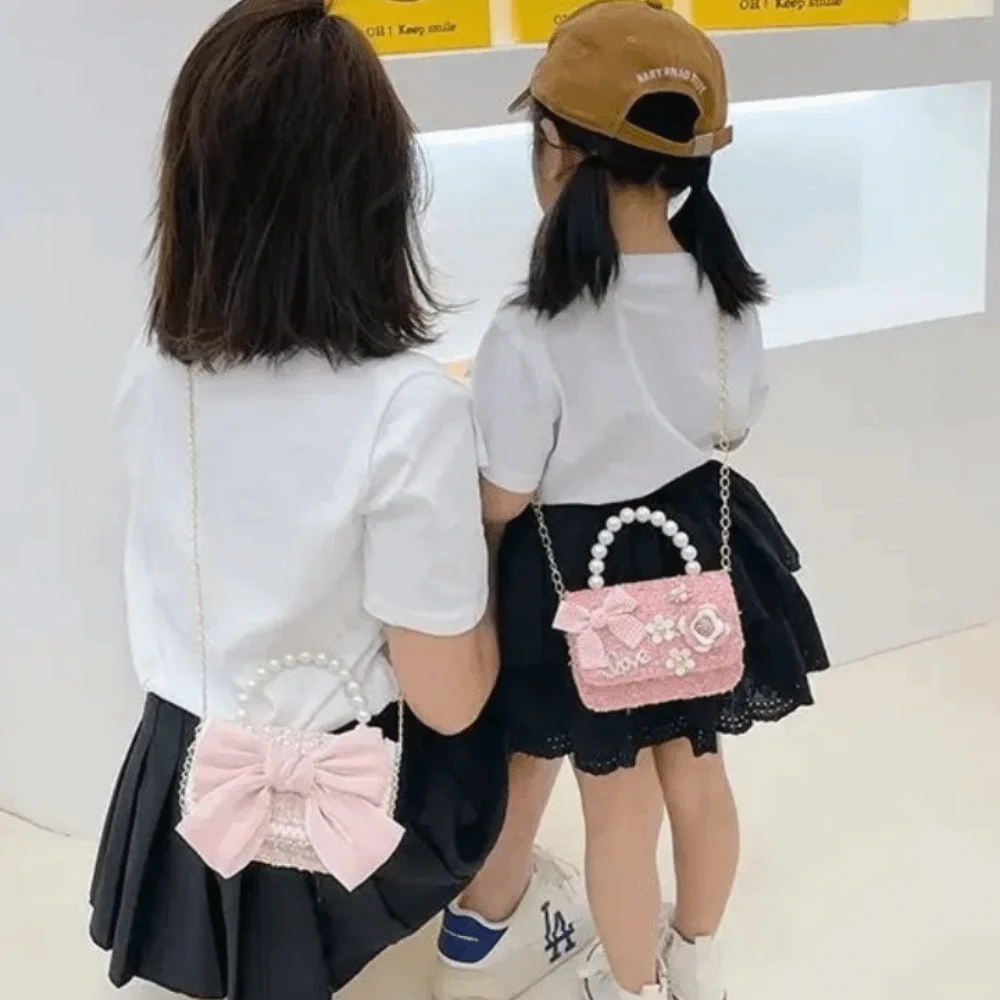 Bolsa Princesa de Couro Sintético Decorada com Pérolas, Bolsa de Mão e Transversal para Meninas