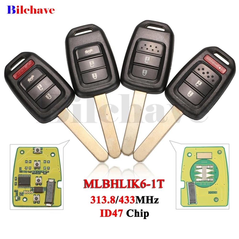Jingyuqin MLBHLIK6-1T 313.8Mhz/433Mhz ID47 PCF7961 Chip 2/3/4B Für Honda 2013-2015 CRV 2013-2017 Accord Civic Fernbedienung Autoschlüssel