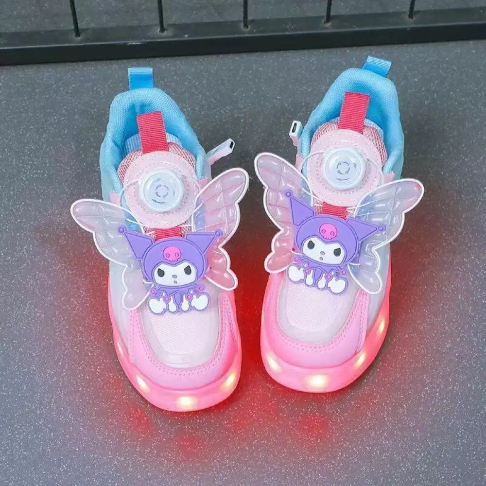 Anime Sanrios Kids Ice Skates Shining Shoes Kawaii Kuromi Cartoon New Invisible Roller Shoes Two-Wheel Girl Thick Soled Shoes