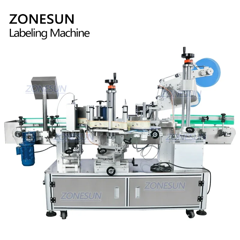 ZONESUN ZS-TB822D Automatic Plastic Glass Flat Bottle Cap and Round Bottle Double Sides Labeling Machine Label Sticker