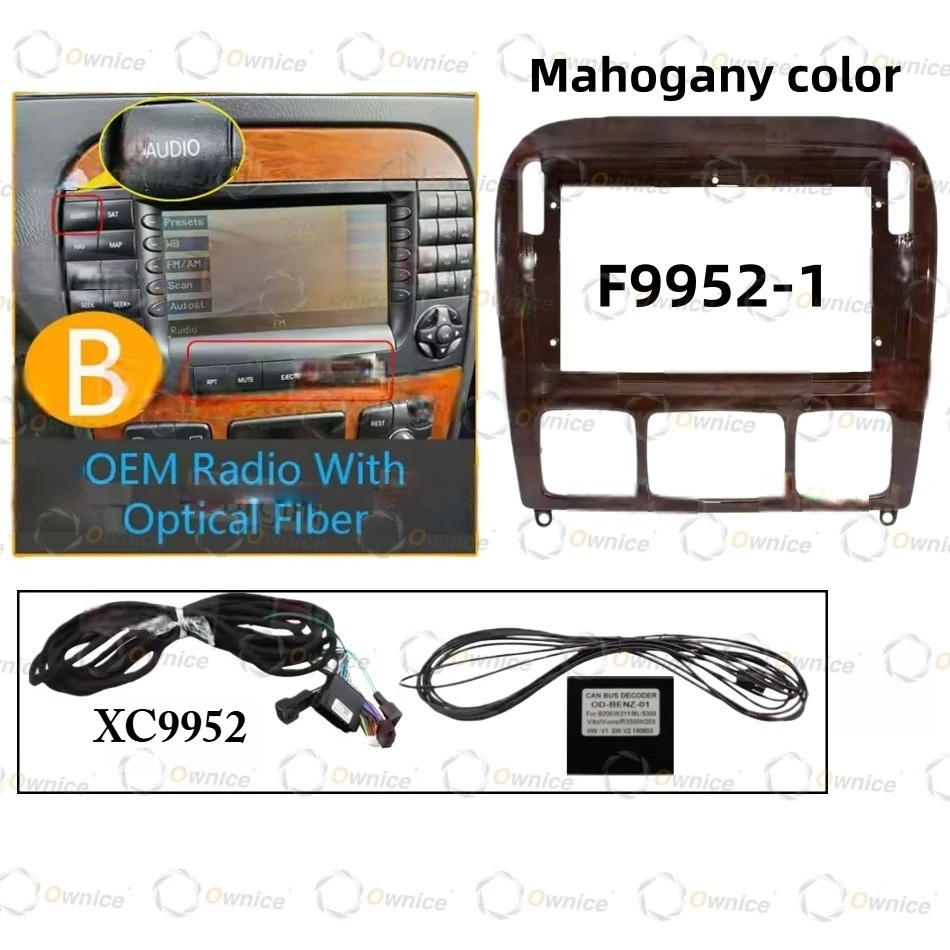 Ownice 9 Inch Car Radio Center Frame Kit Plastic Dashboard Frame Cable Canbus 2 DIN  for Mercedes-Benz S-Class W220 1998 - 2005