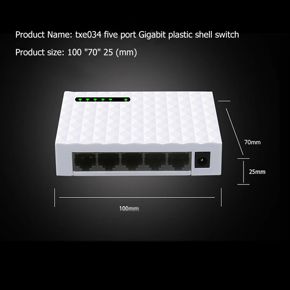 5 Port Gigabit Network Switch 1000Mbps RJ45 LAN Desktop Fast Ethernet Switching HUB Shunt with EU/US Power Adapter for Monitor