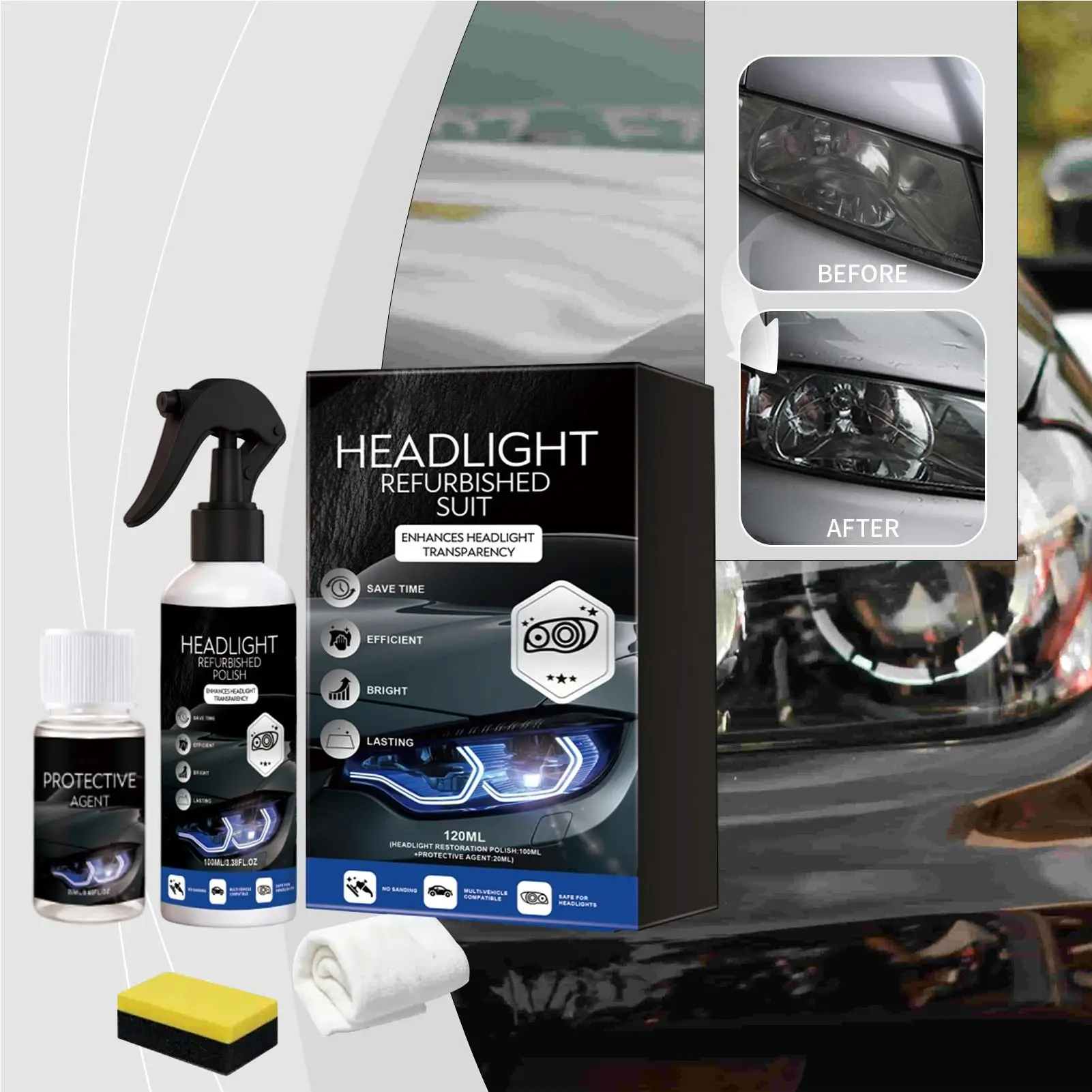 Car Headlight Lens Polisher&Cleaning Solution Car Headlight Restores Clarity Repair Liquid Car Headlights Restoration Kits