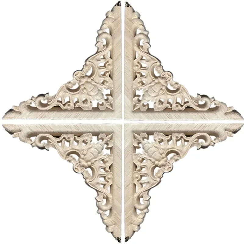 Woodcarving Flower Corner Decal Wooden Figurines Crafts Appliques Frame Onlay Wall Door Furniture Decor 15-20cm European
