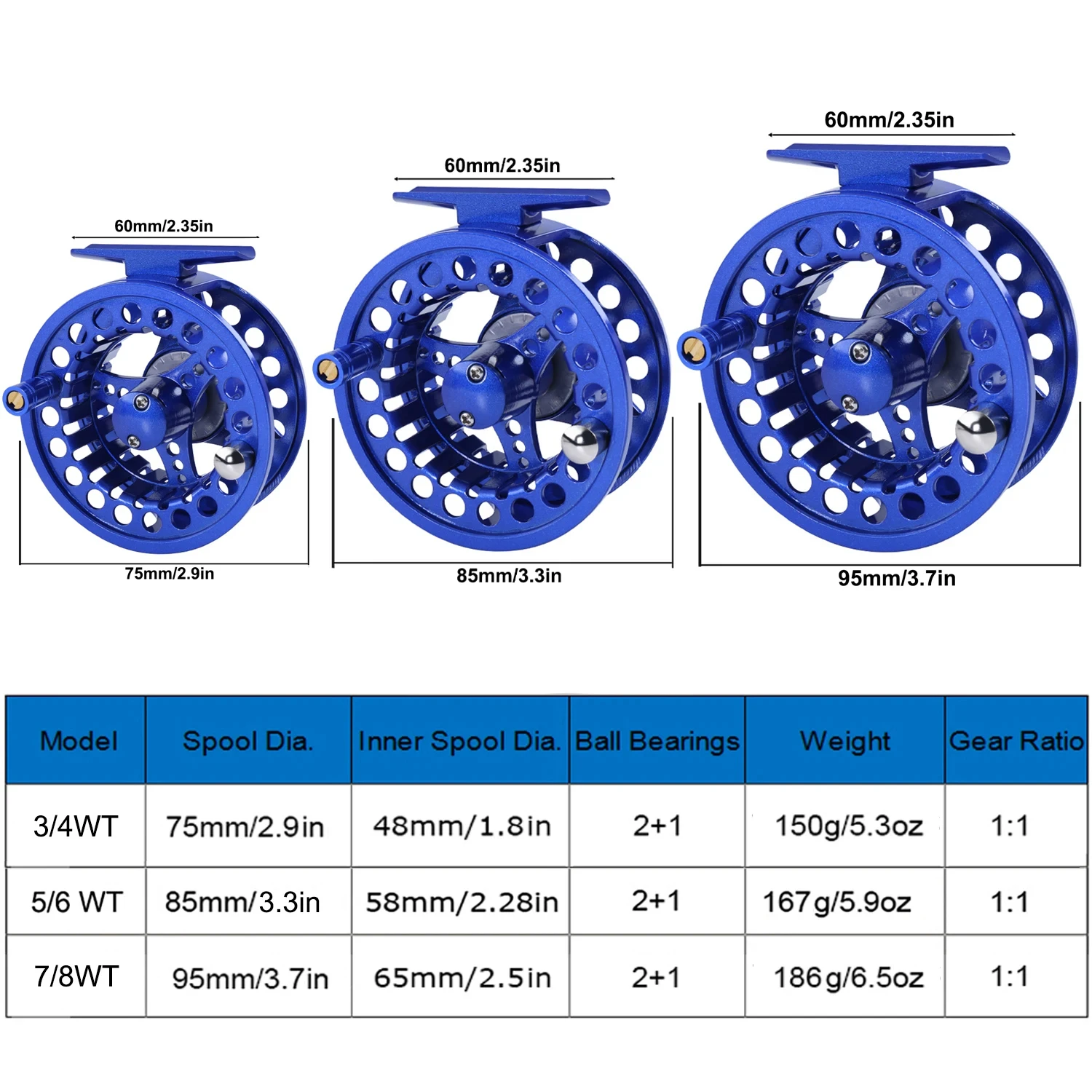 Fly Fishing Reel Aluminum Alloy 3/4 5/6 7/8 WT 2+1BB Interchangeable For Saltwater And Freshwater Fly Wheel Fishing Accessories