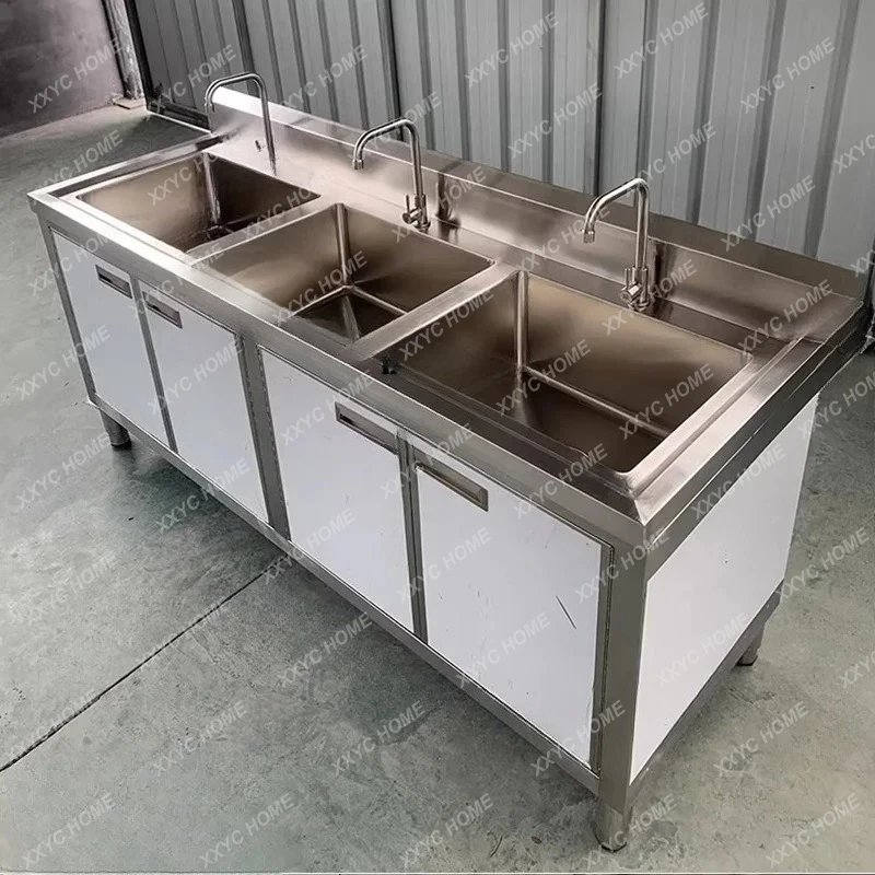 Creative Stainless Steel Sink Cabinets Modern Minimalist Storage Workbench Kitchen Furniture