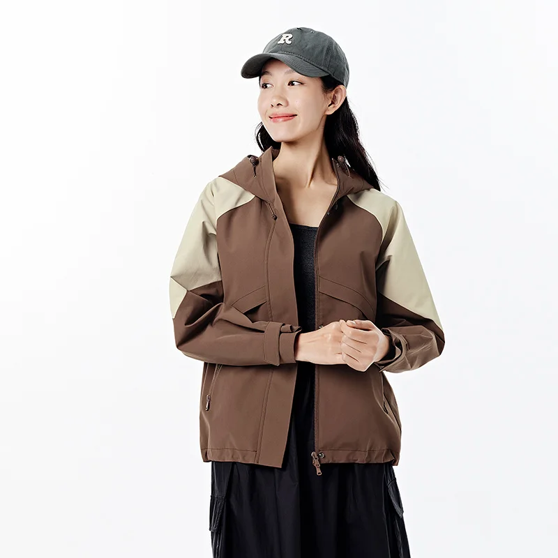 Semir Jacket Women Mid-Length Jacket Sleeves Loose-Fit Waterproof Oil-Resistant Stain-Resistant 2024 New Autumn Hooded Jacket