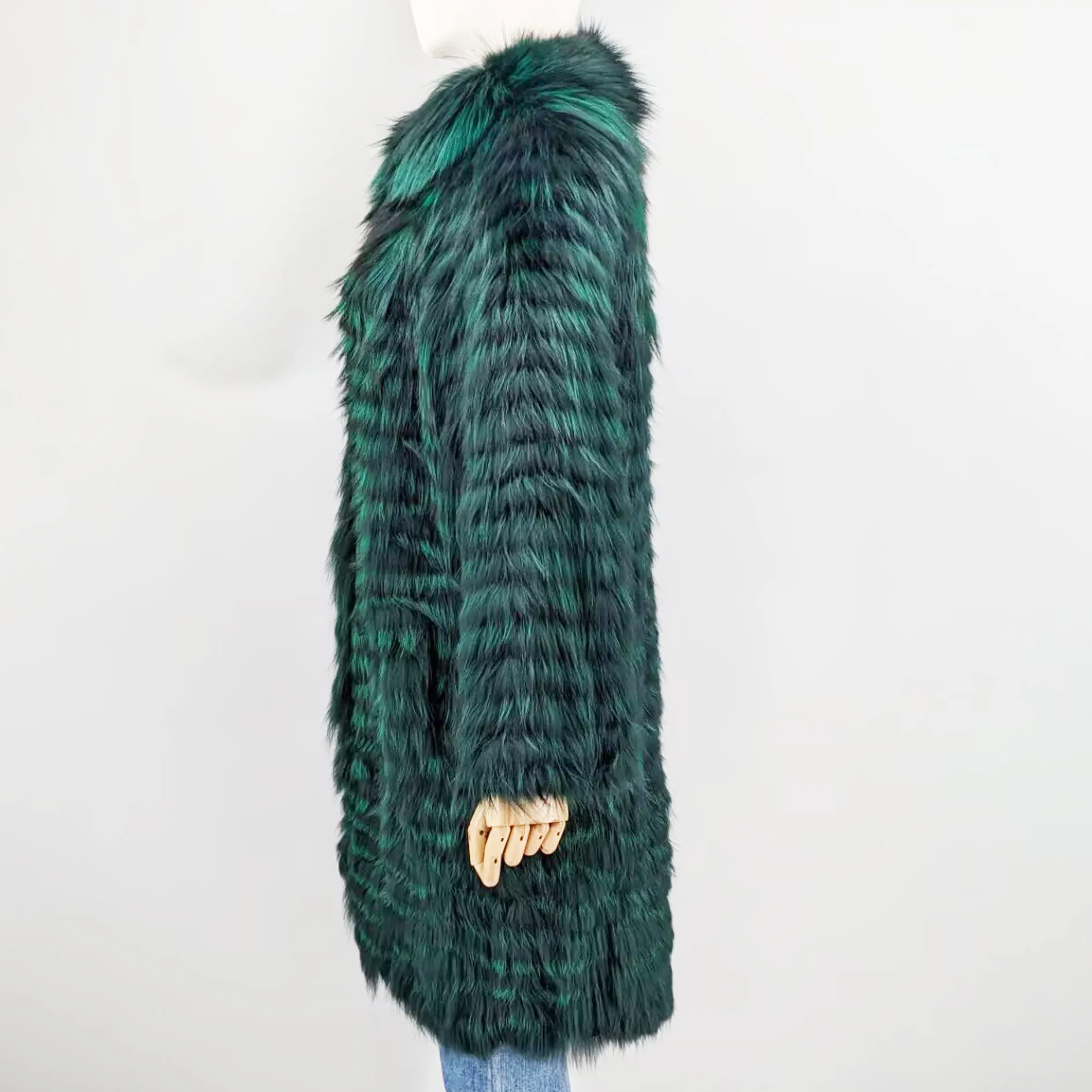 Women's Striped Real Silver Fox Fur Coat, Long Cardigen with Wool Lining, Big Size Clothes, Elegant Outwear, Spring, Lux18A09164
