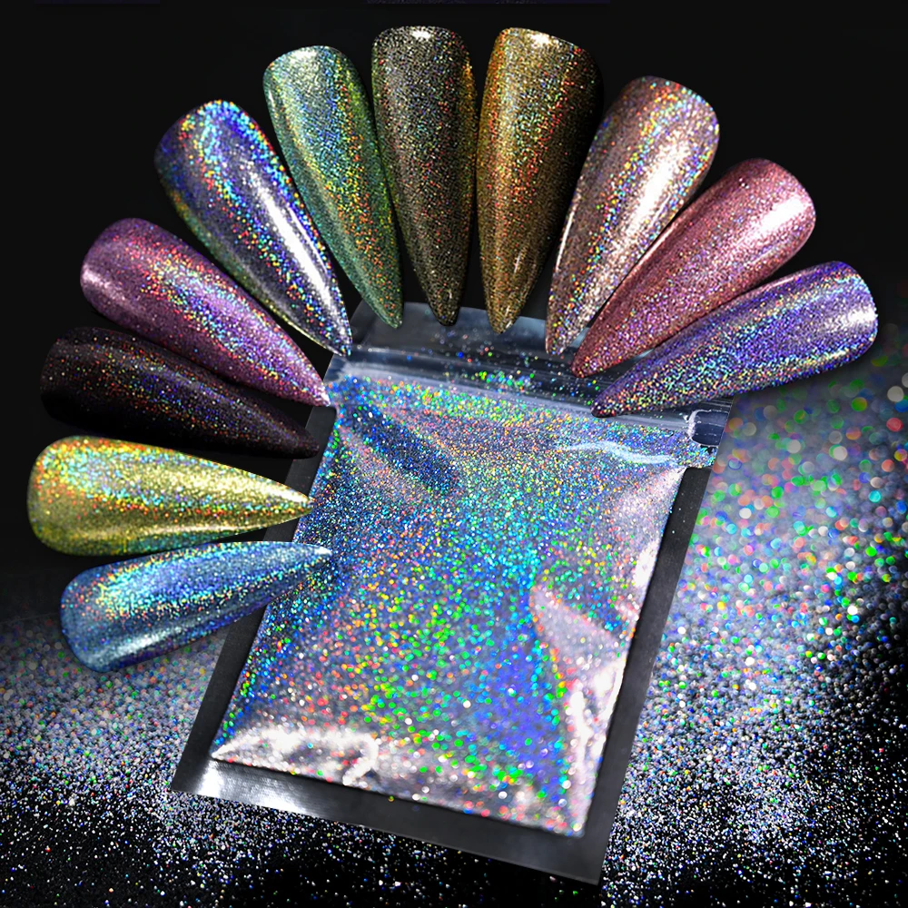 Polvere per unghie glitter laser olografica da 10 g Unghie scintillanti arcobaleno extra fine Polvere di pigmenti cromati Smalto gel UV Polvere per