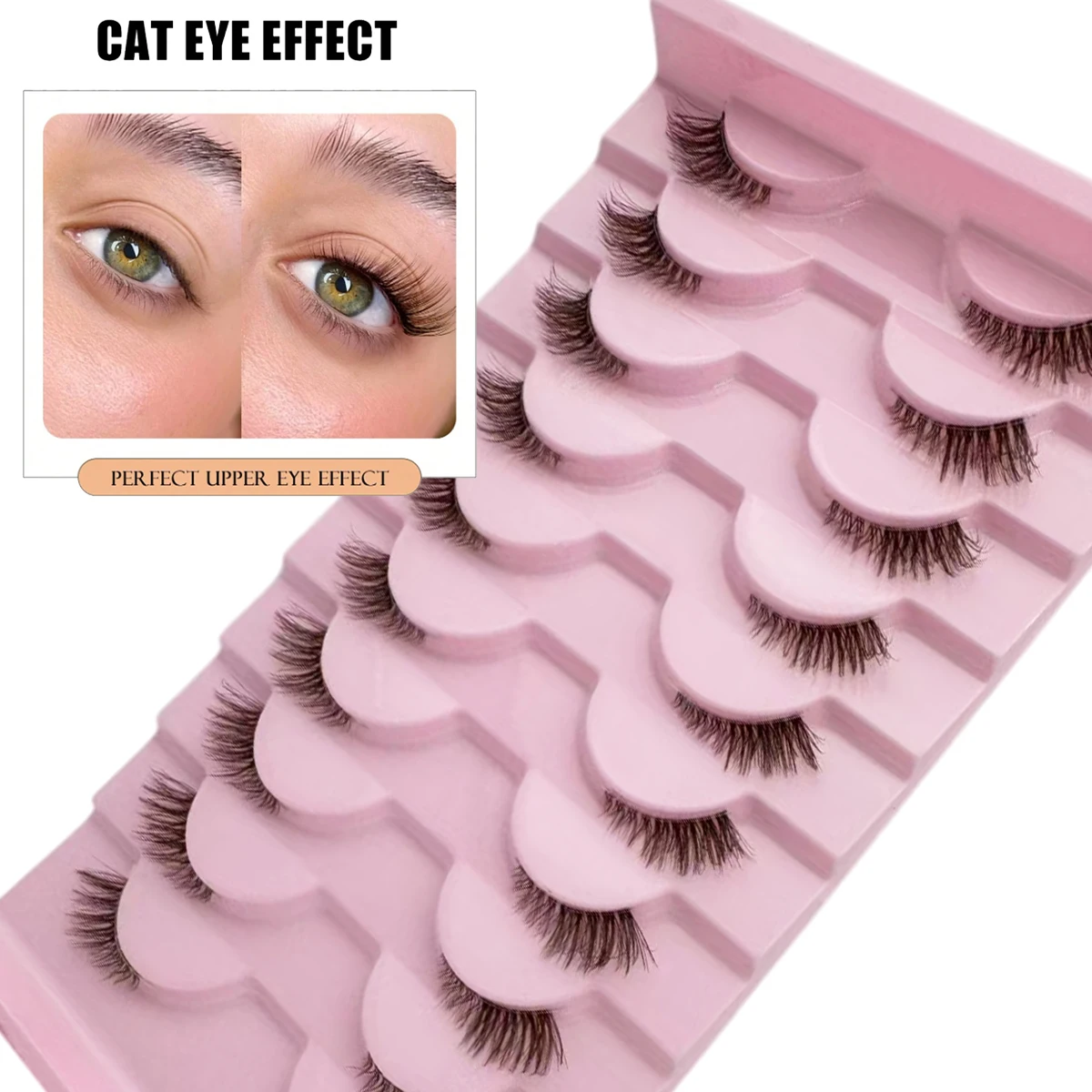 10 pares de pestañas postizas marrones de medio ojo con tallo negro único pestañas de aspecto natural que mejoran la forma de los ojos