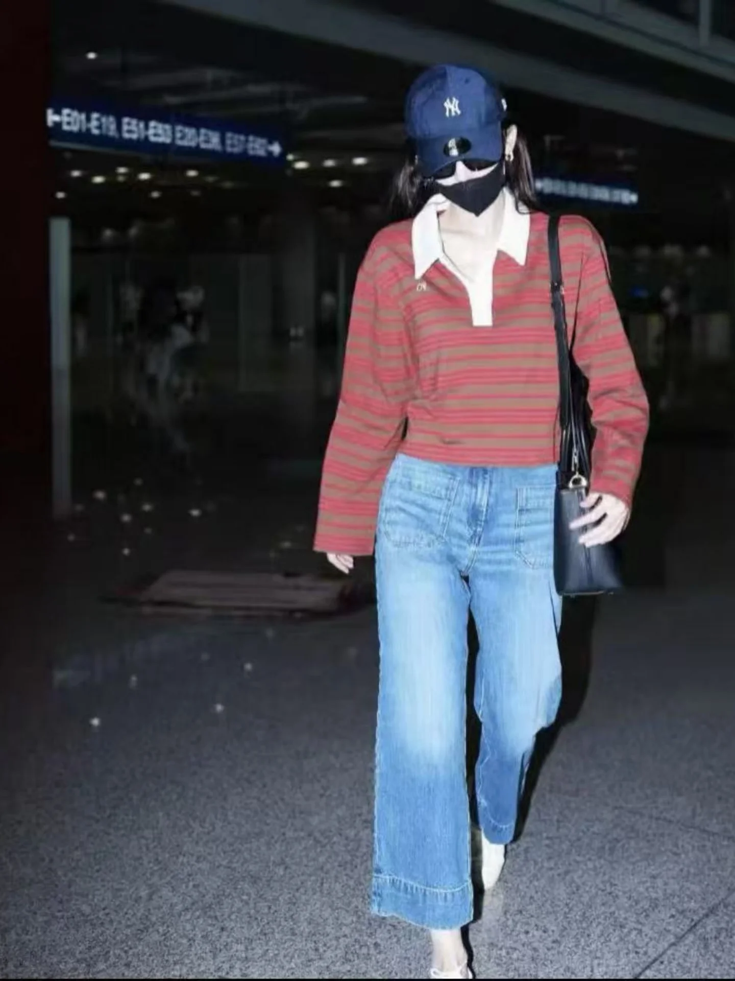 

Retro Red Striped Long Sve T-irt Pure Cotton Loose College Sle Casual Turn-down Collar Top Women's irt