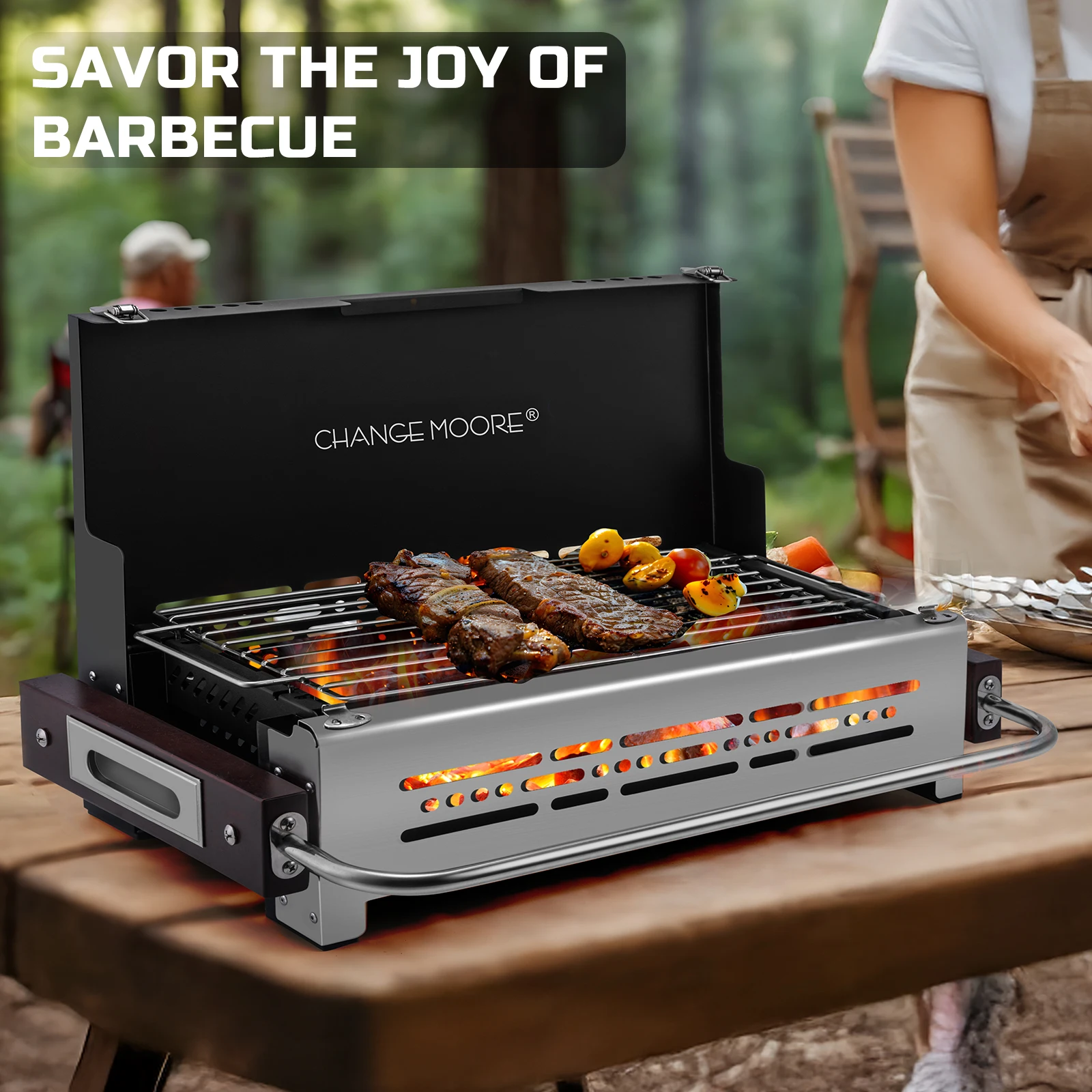 

Change Moore Outdoor Camping Folding Oven with Adjustable Dual-height Carbon Mesh 304 Stainless Steel Oven for Camping Picnics