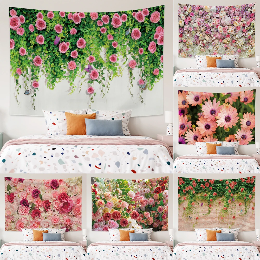 Beautiful Rose Tapestry Wall Hanging Romantic Fresh Daisy Ins Style  Wedding Party Backdrop 