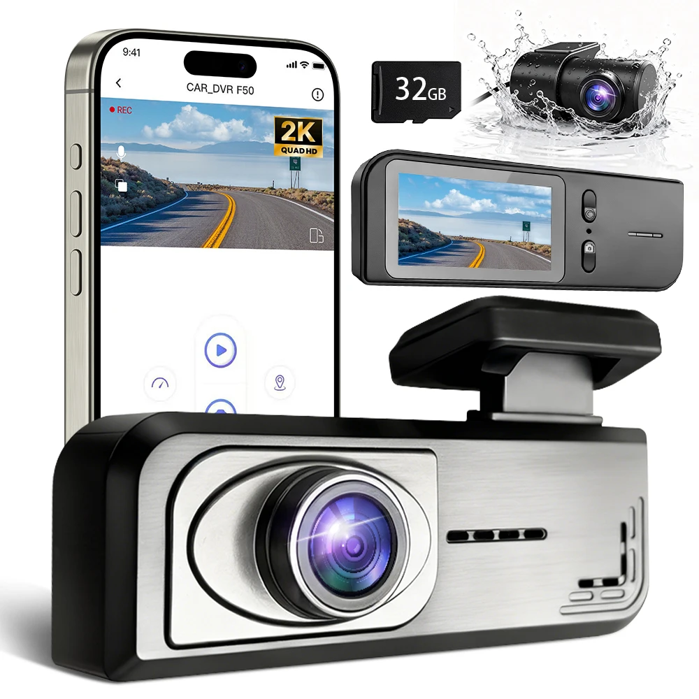 

Двухканальная видеокамера для автомобиля (передняя и задняя), 2-дюймовый дисплей, 2K+1K, ночное видение, G-сенсор, WDR, режим парковки 24/7, Wi-Fi 5.8 ГГц, S