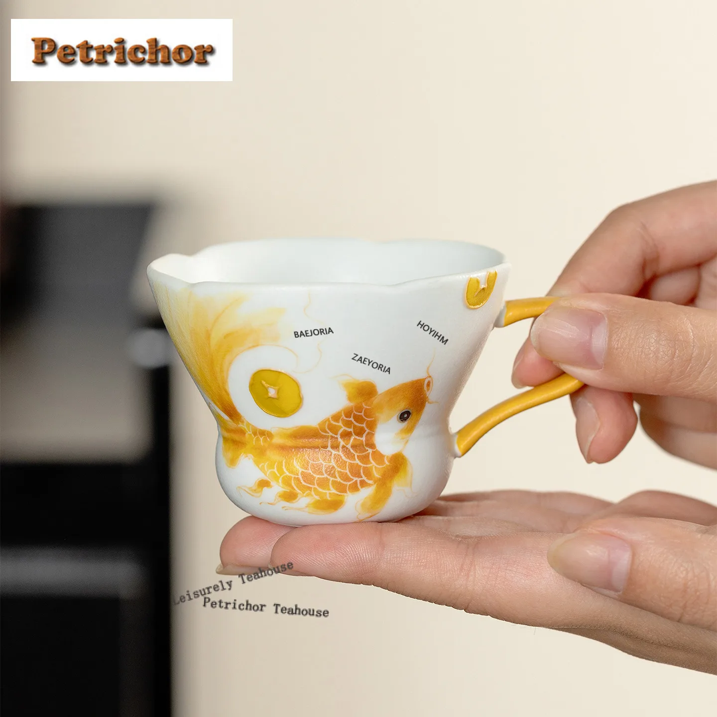 70ml Hand-painted Golden Carp Teacup Handmade Tea Bowl Sample Tea Cup Tea-tasting Personal Cup Chazhan Master Cups Cafes Craft