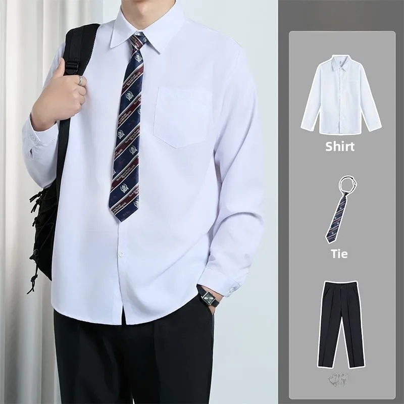 

Loose Long Sve Men's White irt Student aduation Set College Sle Basic orm DK M Japanese Student plus Size
