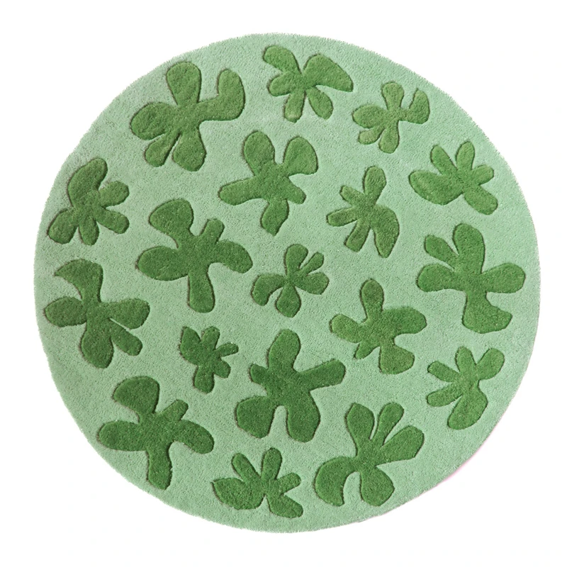 

Outdoor decoration green flower round small fancy rug beauty cute soft wool tufted area rug