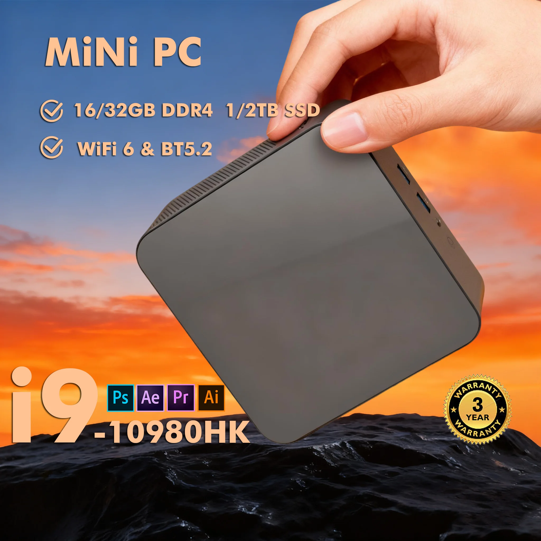 NEW Core i9-10980HK Portable Mini PC Computer Windows 11 16GB/32GB DDR4 1/2TB SSD Gaming Computer WiFi 6 office Mini Desktop