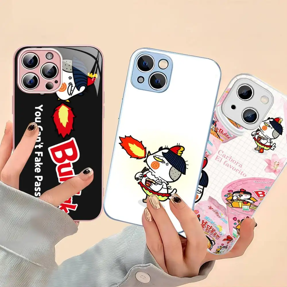 Kwaii Anime B-Buldak RameSn - Fundas de Vidrio Templado para iPhone 14, 13, 12, 11 Pro, Mini, XS, MAX, 14 Plus, X, XS, XR