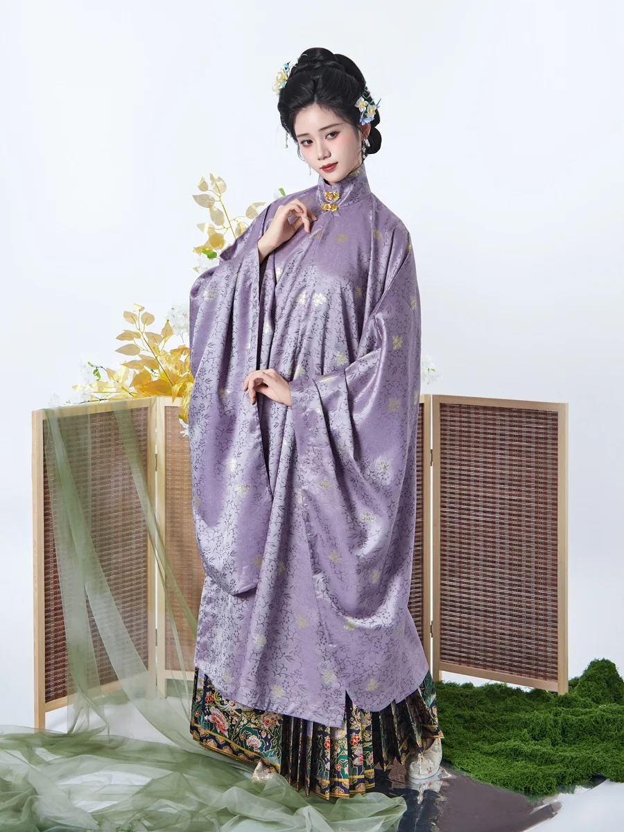 

ZiWei Autumn Color Ming Dynas Sle Hanfu Long irt with Golden Weave Slanted Collar And Face Tail Skirt for Women
