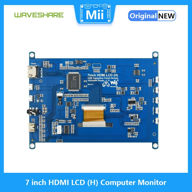 Waveshare จอคอมพิวเตอร์7นิ้ว HDMI LCD (H), หน้าจอสัมผัสแบบ Resistive LCD, 1024x600, HDMI, IPS, ราสเบอร์รี่ Pi DISPLAY