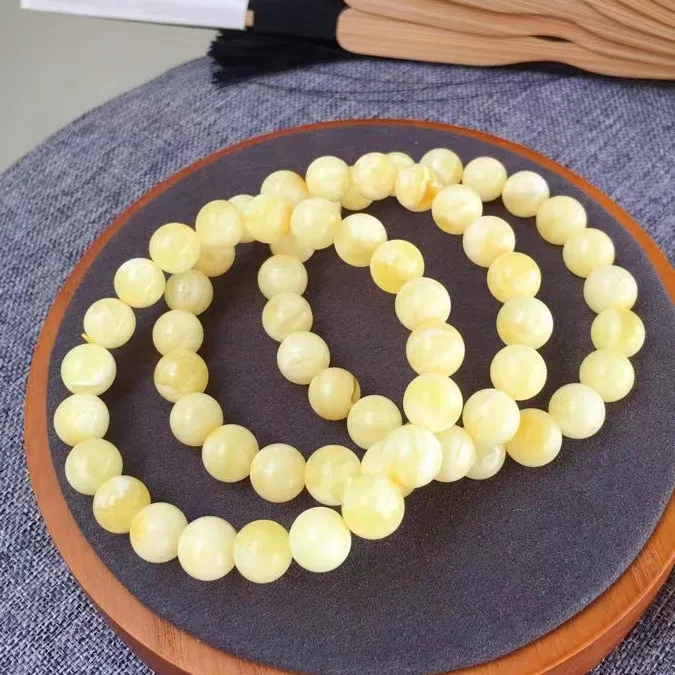 Natural Yellow Amber  Round Beads Bracelet Gemstone Women 8.5mm Healing Stretch Amber Jewelry AAAAAA