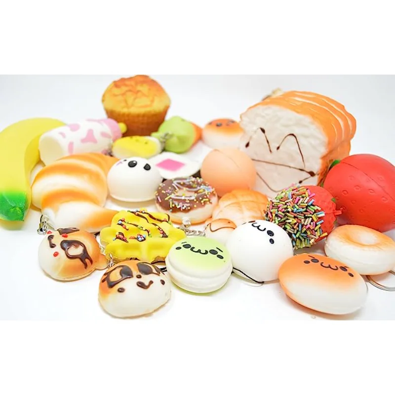 10pcs Random Squishes Toy Mini Soft Bread Toys Keychain Cute Banana Cake Toast Squishy Toy Kawaii Kitchen Toys Pretend Play Food