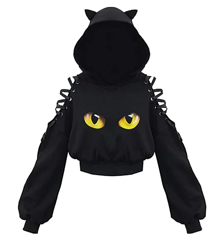 الملابس النسائية بلون القوطية Hoddies المرأة البلوز الجوف خارج كم طويل مقنع بلوزة كاجوال الصيف الخريف Y2k