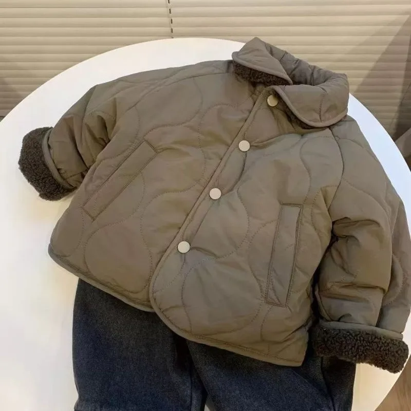 Boys Girls Thickened Fleece Lined Cotton Coat Winter New Fashion Korean Style Warm Jacket Children Clothing