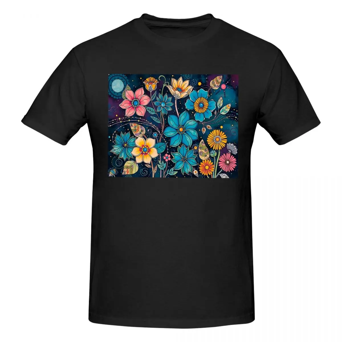 Whimsical Garden Zentangle Flowers Men T-Shirt Funny Oversized T Shirts Men's Crew Neck Cotton Tees Short Summer Male