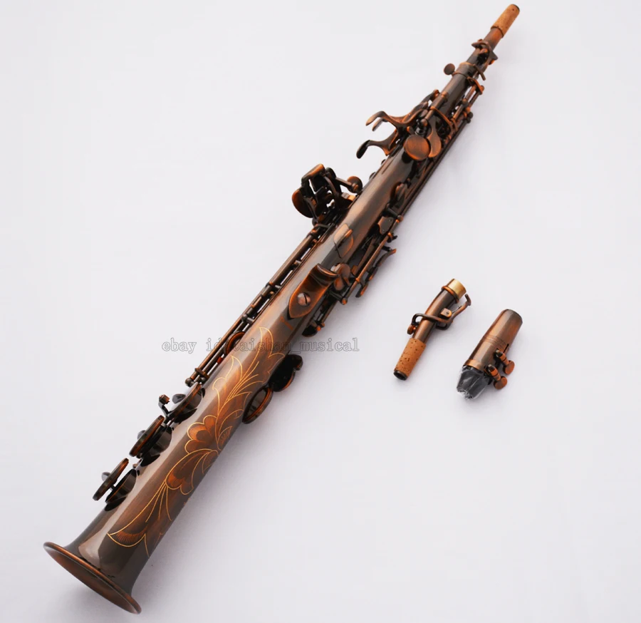 

Профессиональный красный антикварный саксофон-сопрано TAISHAN с гравировкой, колокольчик с футляром 2025