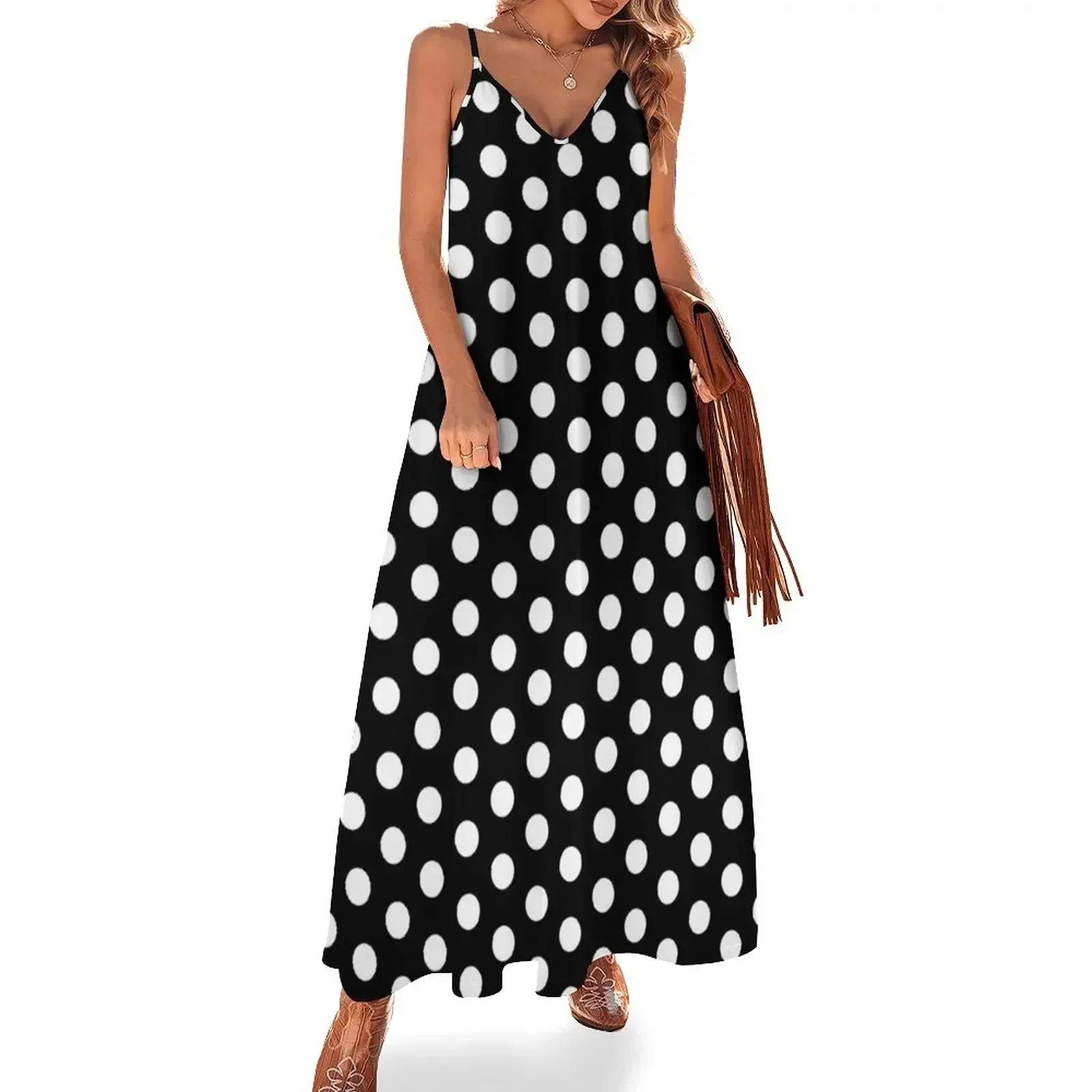 

Vintage Polka Dot Dress - Black and White Circles Sleeveless Dress fairy dress women elegant luxury