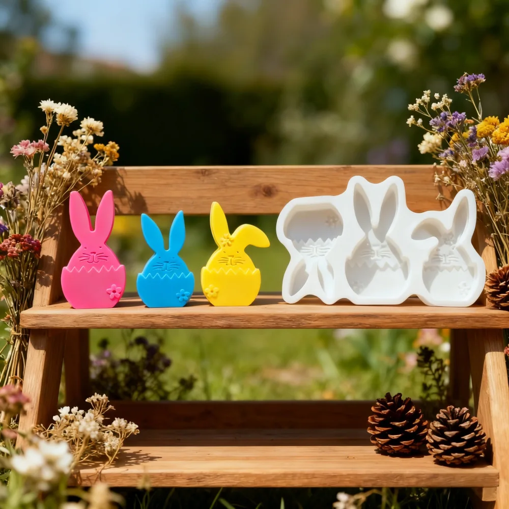 Eggshell Rabbit Resin Ornament Silicone Mold Fence Rabbit Cake Mold DIY Cement Plaster Silicone Mold Easter Decorations