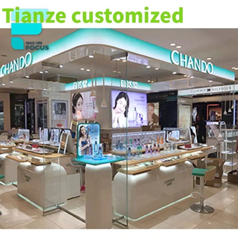 Customized-high-end mall nail kiosk luxury perfume cosmetic display showcase and stands make up store