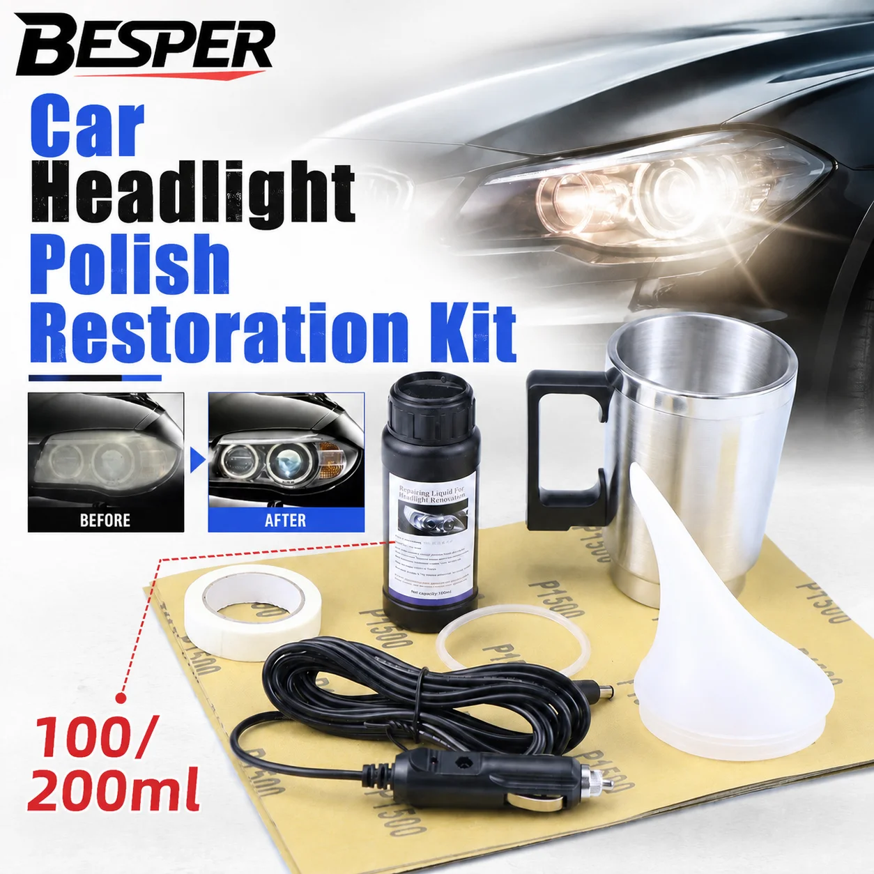 Car Headlight Polish Restoration Kit Automotive Headlight Care Tool Headlight Restoration Set Car Headlight Restoration Liquid
