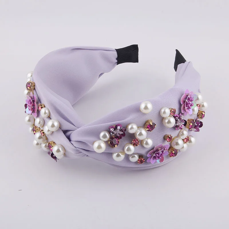 Sparkly Luxury Handmade Baroque Purple Crystal Padded Headbands Rhinestones Hairbands For Women Wedding Hair Accessories 2022